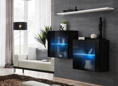 Schwarz Wandschrank Komplett Wohnwand Wand Regal Modern Designer Holzmöbel